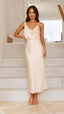Women's Draped Cowl Neck Midi Wedding Guest Dress