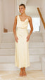 Women's Draped Cowl Neck Midi Wedding Guest Dress