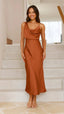 Women's Draped Cowl Neck Midi Wedding Guest Dress