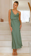 Women's Draped Cowl Neck Midi Wedding Guest Dress