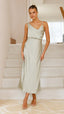 Women's Draped Cowl Neck Midi Wedding Guest Dress