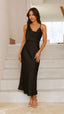 Women's Draped Cowl Neck Midi Wedding Guest Dress