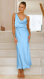 Women's Draped Cowl Neck Midi Wedding Guest Dress