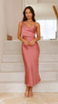Women's Draped Cowl Neck Midi Wedding Guest Dress