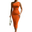 Women's Wedding Guest One Shoulder Ruched Bodycon Midi Dress