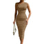 Women's Wedding Guest One Shoulder Ruched Bodycon Midi Dress