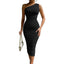 Women's Wedding Guest One Shoulder Ruched Bodycon Midi Dress