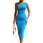 Women's Wedding Guest One Shoulder Ruched Bodycon Midi Dress