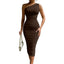 Women's Wedding Guest One Shoulder Ruched Bodycon Midi Dress
