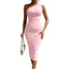 Women's Wedding Guest One Shoulder Ruched Bodycon Midi Dress