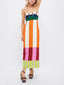 Women's Summer Colorblock Spaghetti Strap Midi Sundress