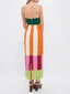 Women's Summer Colorblock Spaghetti Strap Midi Sundress