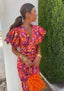 Women's Printed Puff Sleeve Summer Midi Dress