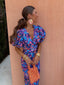 Women's Printed Puff Sleeve Summer Midi Dress