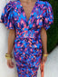 Women's Printed Puff Sleeve Summer Midi Dress