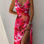 Women's Chic V-Neck High Slit Summer Midi Dress