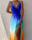Women's Chic V-Neck High Slit Summer Midi Dress