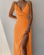 Women's Chic V-Neck High Slit Summer Midi Dress