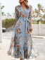 Women's Summer Wedding Guest Floral V-Neck Flowy Maxi Dress