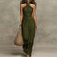 Women's Summer Wedding Halter Neck Crossover Backless Maxi Dress