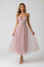 Women's Wedding Guest Corset Sweetheart Neck Tulle Midi Dress