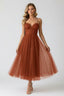 Women's Wedding Guest Corset Sweetheart Neck Tulle Midi Dress
