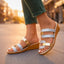 Women's Triple Strap Slip-On Low Wedge Sandals