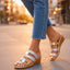 Women's Triple Strap Slip-On Low Wedge Sandals