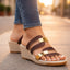 Women's Triple Strap Slip-On Low Wedge Sandals