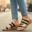 Women's Triple Strap Slip-On Low Wedge Sandals