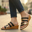 Women's Triple Strap Slip-On Low Wedge Sandals