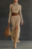 Women's Classic Beige Turtleneck Sweater Dress