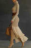 Women's Classic Beige Turtleneck Sweater Dress