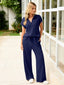 Women's V-Neck Top and Wide-Leg Pants Set