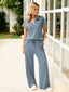 Women's V-Neck Top and Wide-Leg Pants Set