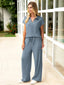 Women's V-Neck Top and Wide-Leg Pants Set