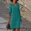 Women's V-Neck 3/4 Sleeve Relaxed Fit Knee Length Midi Dress
