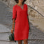 Women's V-Neck 3/4 Sleeve Relaxed Fit Knee Length Midi Dress