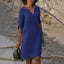 Women's V-Neck 3/4 Sleeve Relaxed Fit Knee Length Midi Dress