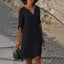 Women's V-Neck 3/4 Sleeve Relaxed Fit Knee Length Midi Dress