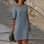 Women's V-Neck 3/4 Sleeve Relaxed Fit Knee Length Midi Dress