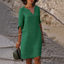 Women's V-Neck 3/4 Sleeve Relaxed Fit Knee Length Midi Dress