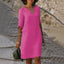 Women's V-Neck 3/4 Sleeve Relaxed Fit Knee Length Midi Dress