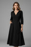 Women's Wedding Guest Collared Wrap Tie Front 3/4 Sleeve Midi Dress