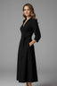 Women's Wedding Guest Collared Wrap Tie Front 3/4 Sleeve Midi Dress