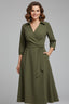Women's Wedding Guest Collared Wrap Tie Front 3/4 Sleeve Midi Dress