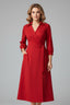 Women's Wedding Guest Collared Wrap Tie Front 3/4 Sleeve Midi Dress