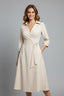 Women's Wedding Guest Collared Wrap Tie Front 3/4 Sleeve Midi Dress