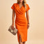 Women's V-Neck Side Slit Wrap Front Midi Dress