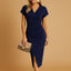 Women's V-Neck Side Slit Wrap Front Midi Dress